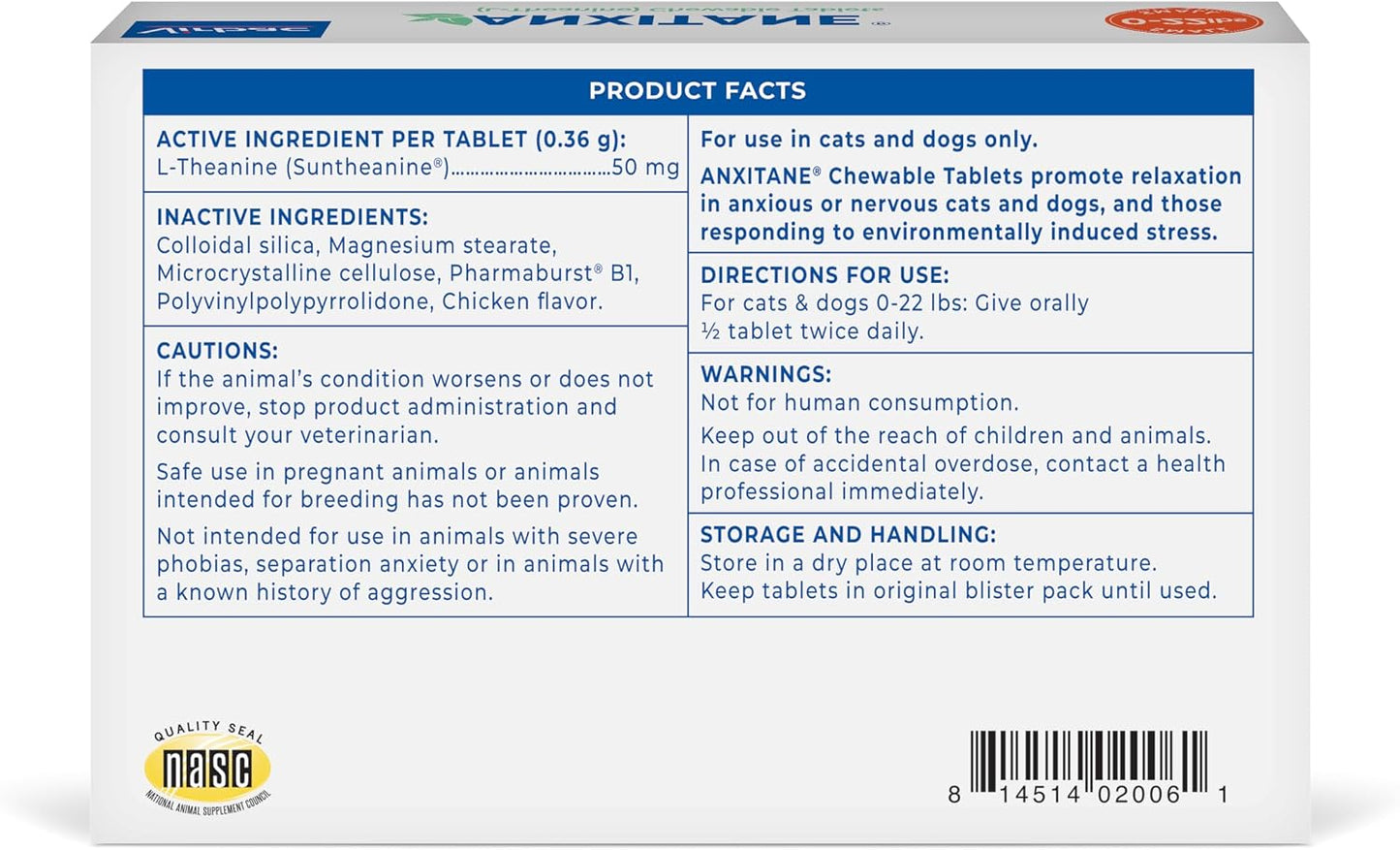 Tasty calming chewable tablets for small dogs and cats under 22 pounds