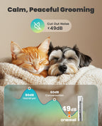 Oneisall low noise dog clippers with accessories including guard combs and USB-C charging cable spread out