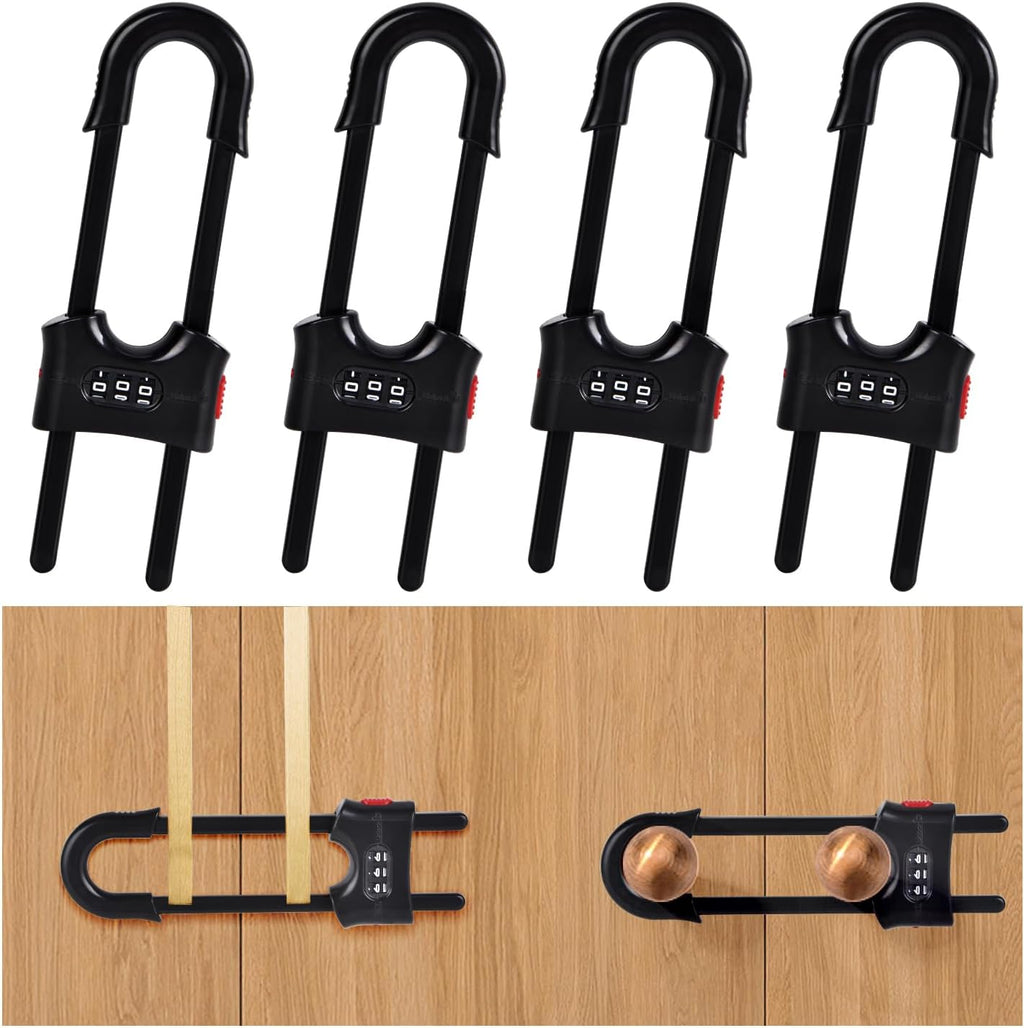 Yingranlock 4 pack U-shaped sliding cabinet locks black front view