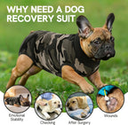 SAWMONG puppy medical vest showing full abdominal wound protector coverage for spay neuter recovery.