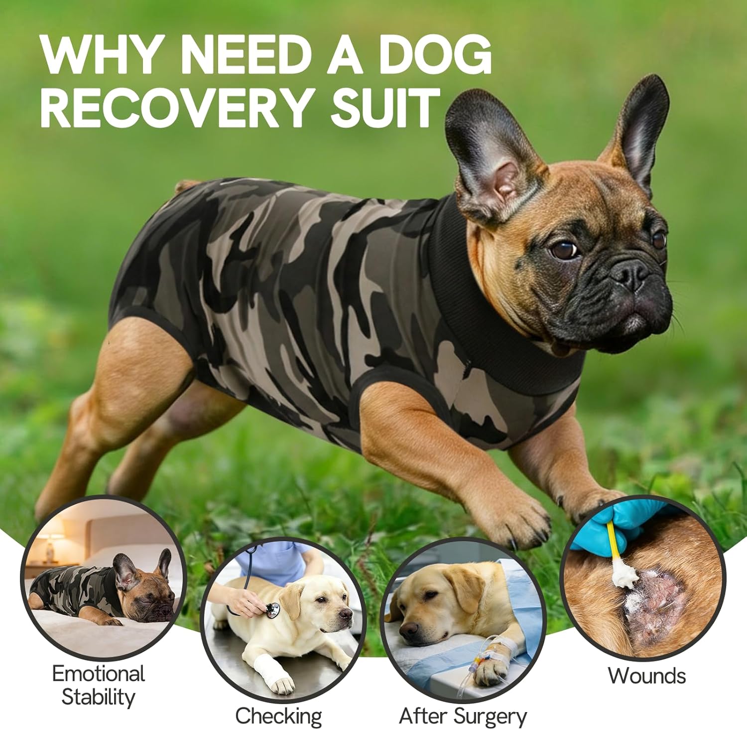 SAWMONG puppy medical vest showing full abdominal wound protector coverage for spay neuter recovery.