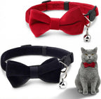 ECNHIVE breakaway cat collar front view showing red and black velvet straps with bowties