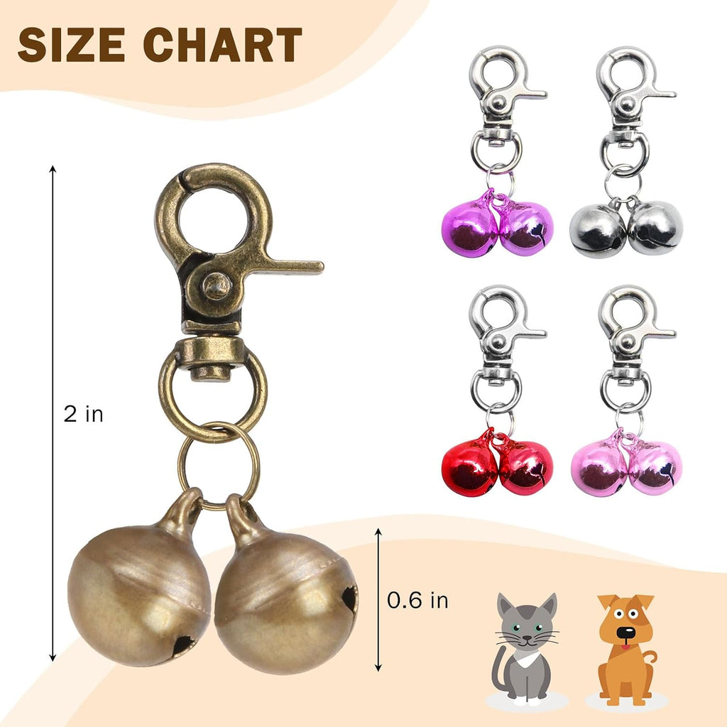 Two pack copper bells for dog collars with heavy duty snap clips
