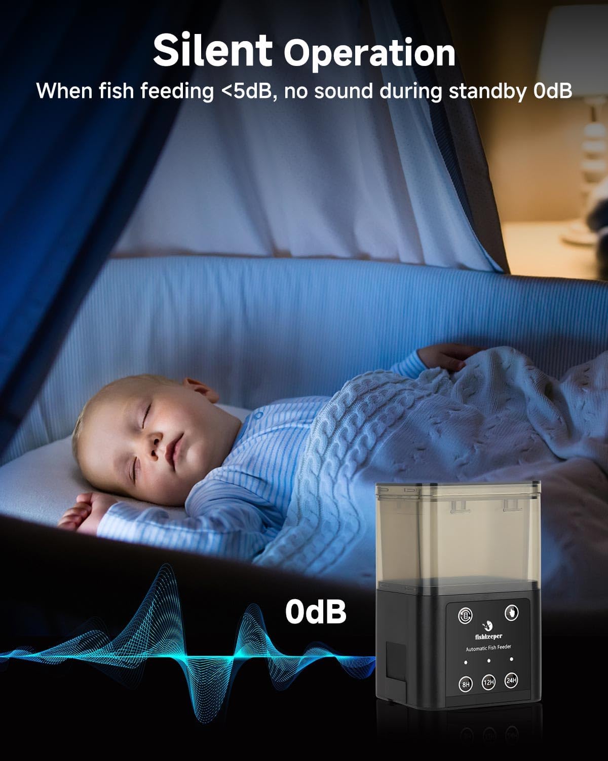 Quiet operation automatic aquarium feeder timer settings menu