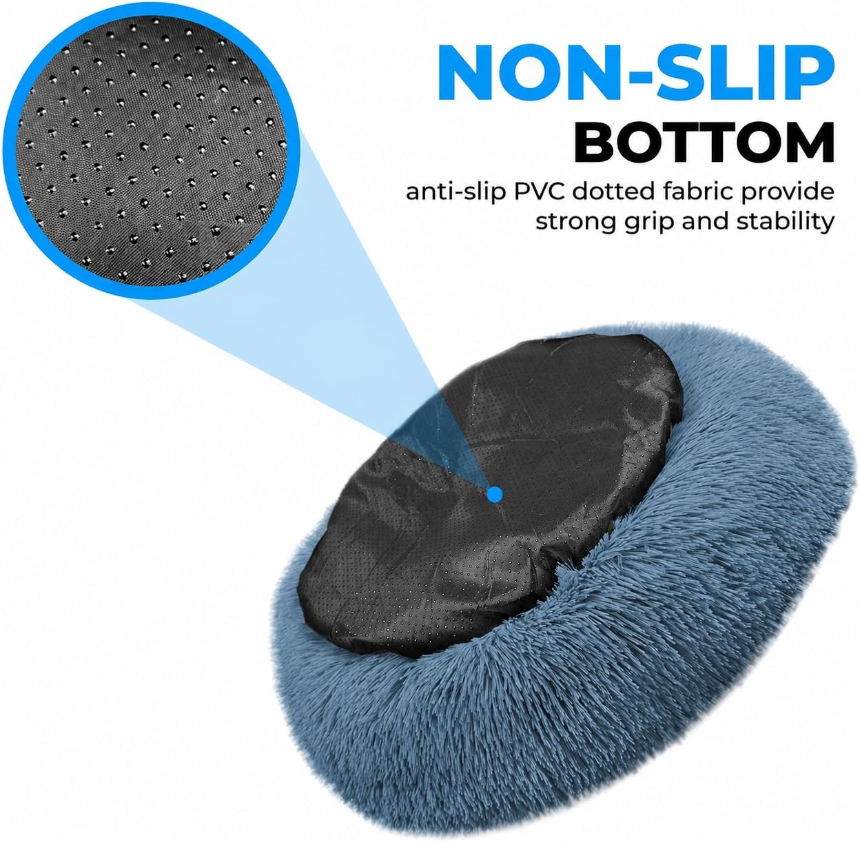 Top view of 20 inch round calming pet bed for kittens