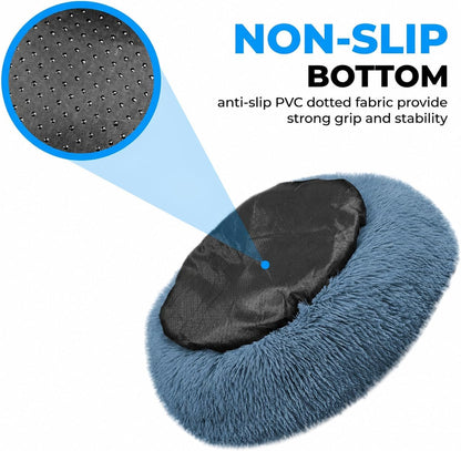 Top view of 20 inch round calming pet bed for kittens
