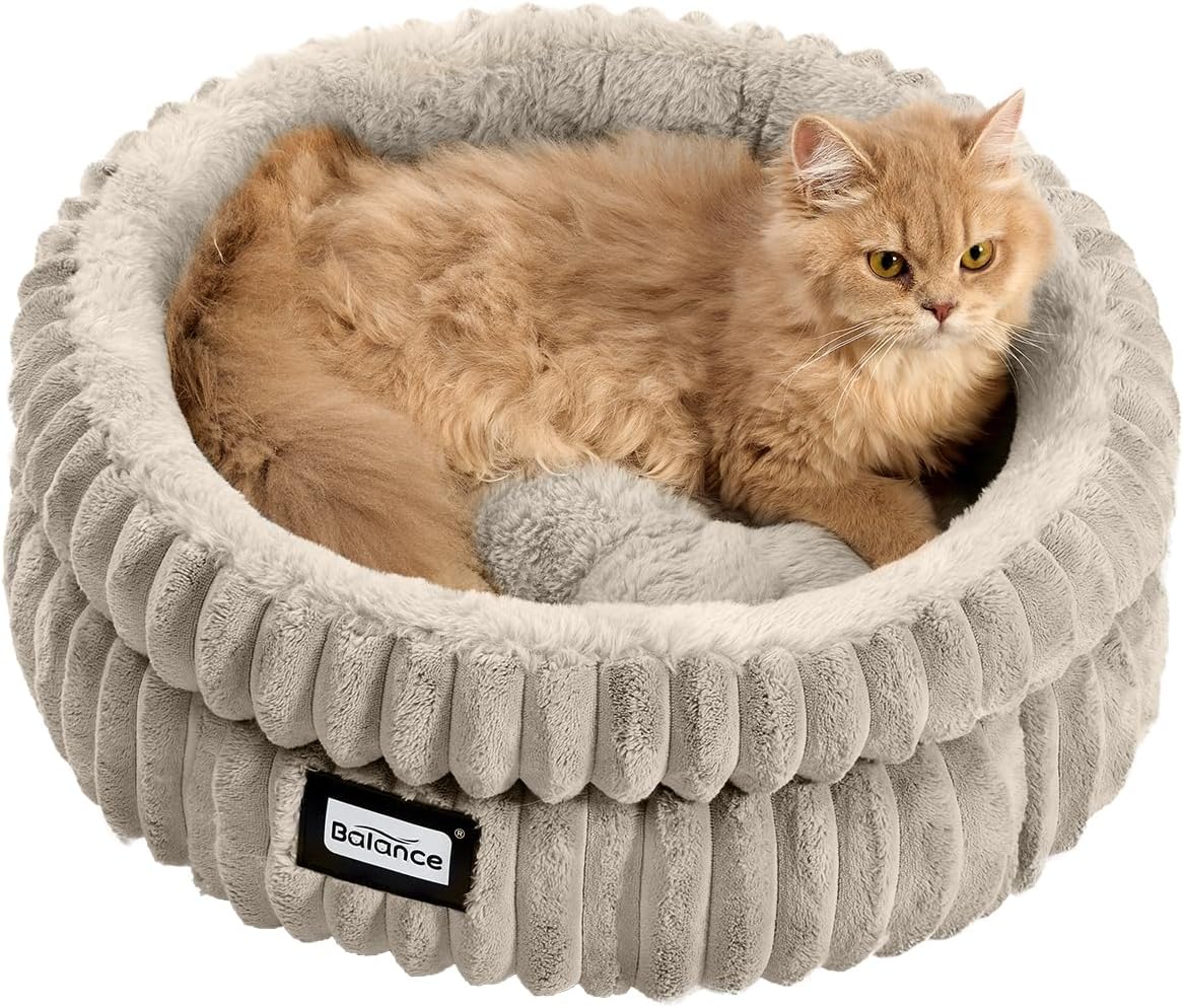 BALANCE Cat Bed Kitten Bed, Washable Round Cat Beds for Indoor Cats, Super Soft Plush Faux Fur Pet Bed for Puppy and Kitten with Anti-Slip Bottom - Image 11