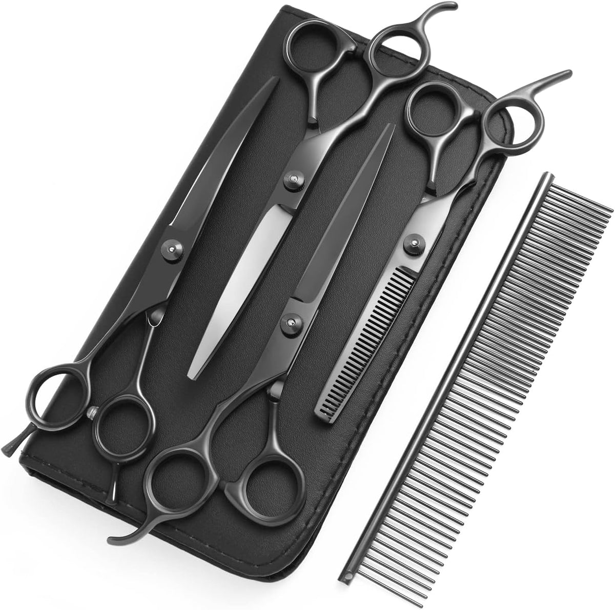 Dog Grooming Scissors, Curved Scissors for Dog Grooming, 7.9 inch, 30 Degree of Curved Blade,Light Weight, Stainless Steel Pet Shears for Trimming Face and Paws(Curved, Pitch-Black) - Image 11