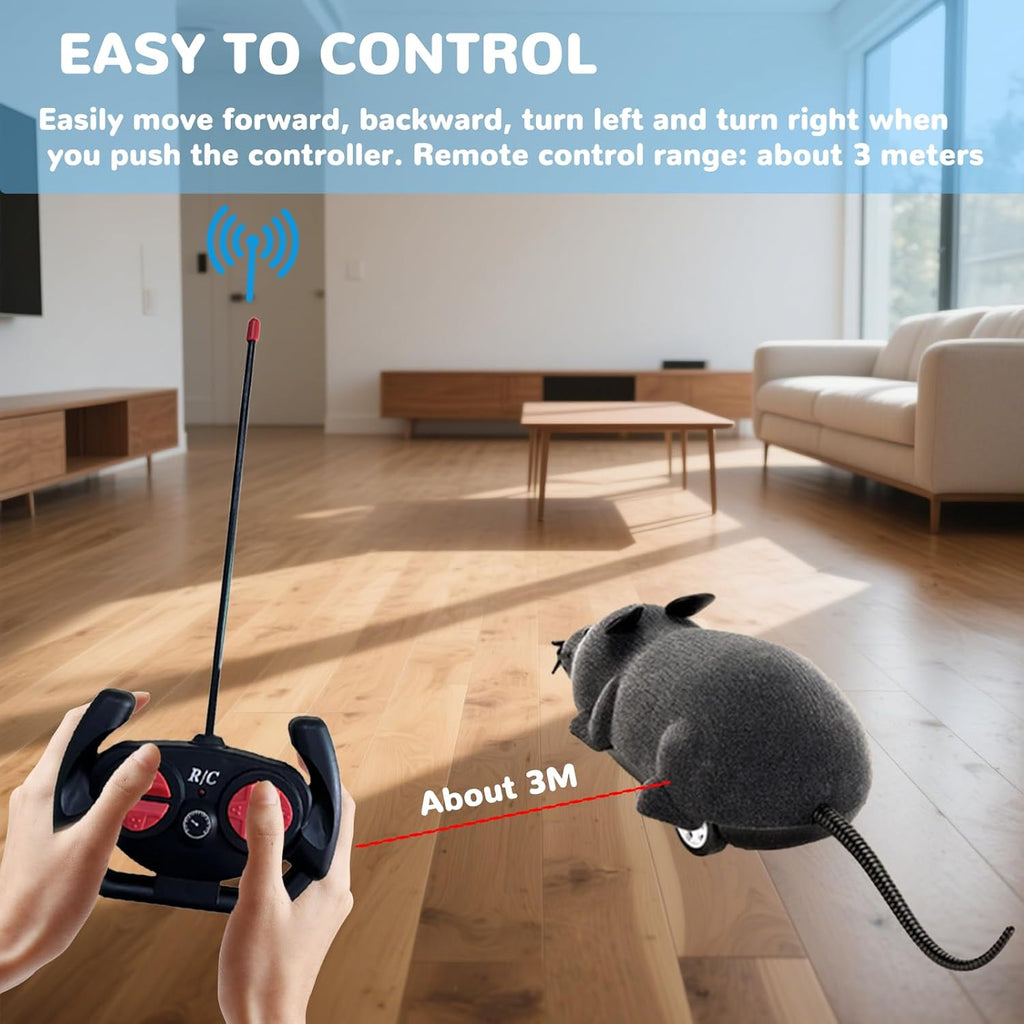 Pixibond RC fake rodent toy package contents highlighting the handheld wireless remote control
