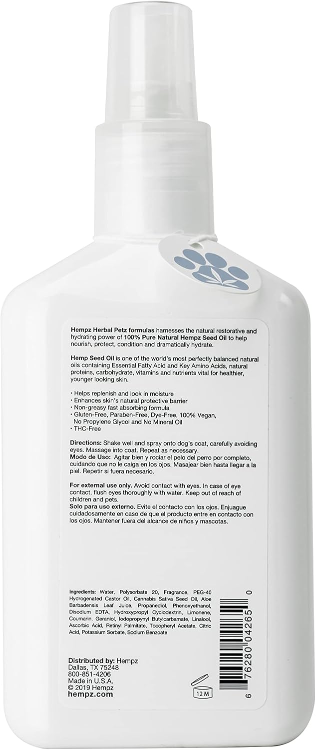 Hempz Petz puppy perfume spray showing the authentic packaging text and fluid ounce size details.