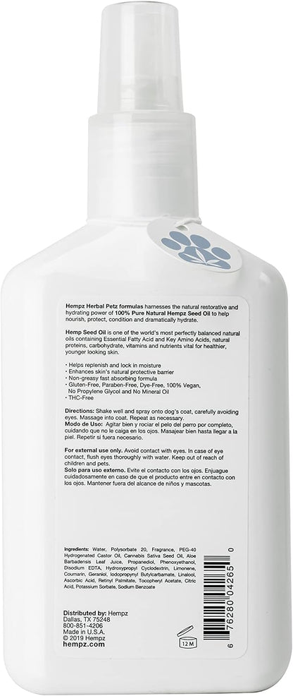Hempz Petz puppy perfume spray showing the authentic packaging text and fluid ounce size details.