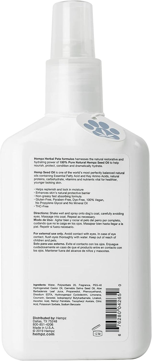 Hempz Petz puppy perfume spray showing the authentic packaging text and fluid ounce size details.