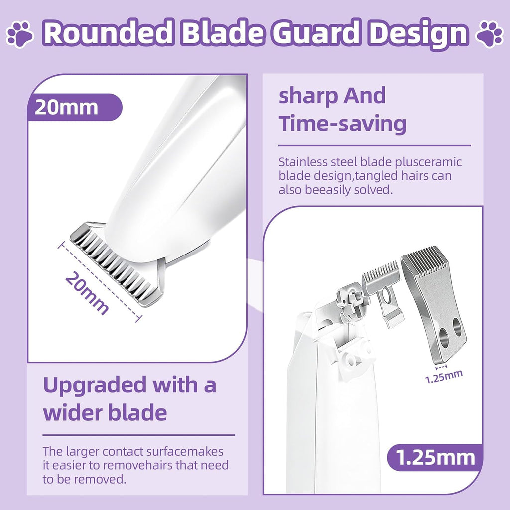 Quiet dog paw trimmer being gently used around the sensitive ear area of a calm cat.