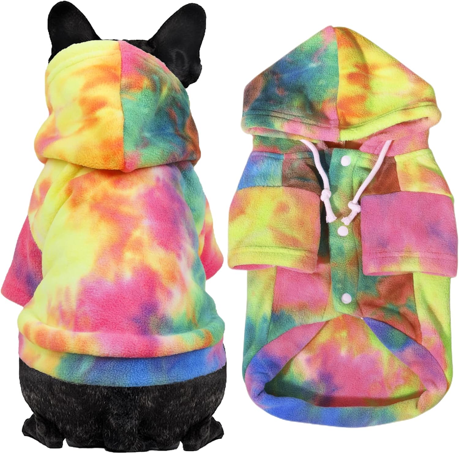 Side view of puppy wearing soft fleece winter coat