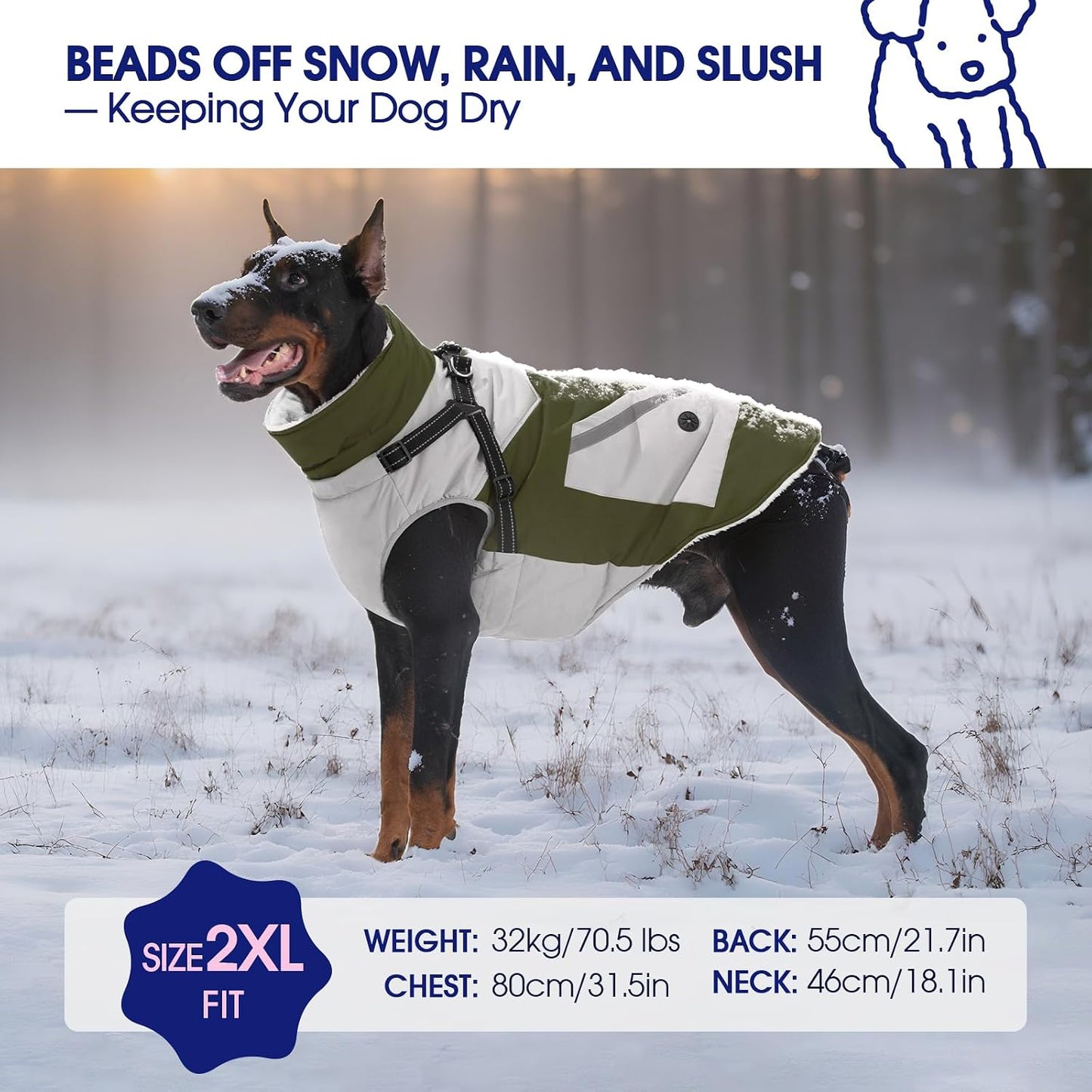 Reflective strips on Fuamey dog winter vest for safety