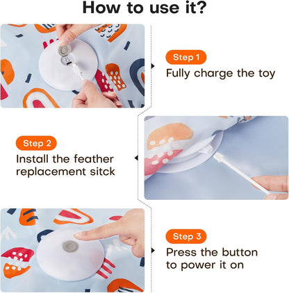 Interactive motion activated feline play device with three speed setting buttons.