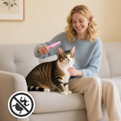 TURAOHU pet grooming tools being used to clear loose fur and dirt from a long haired cat