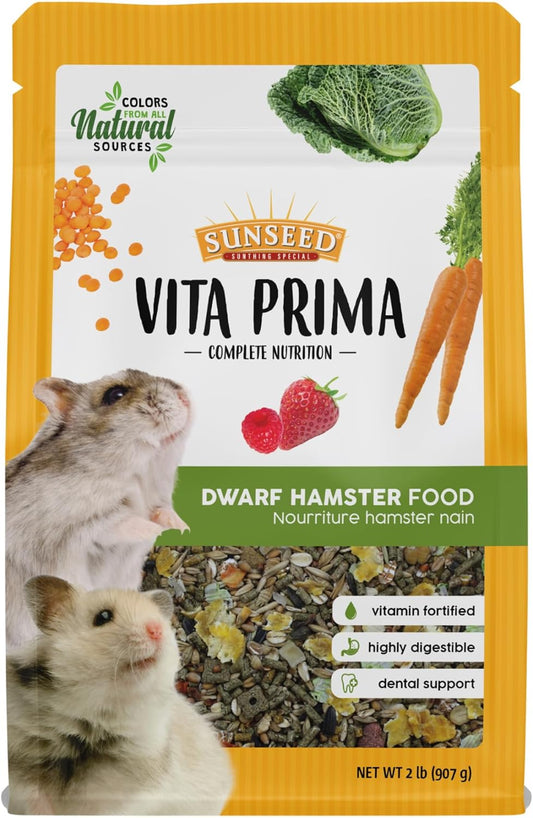 Sunseed Vita Prima dwarf hamster food two pound bag front view premium imported pet food