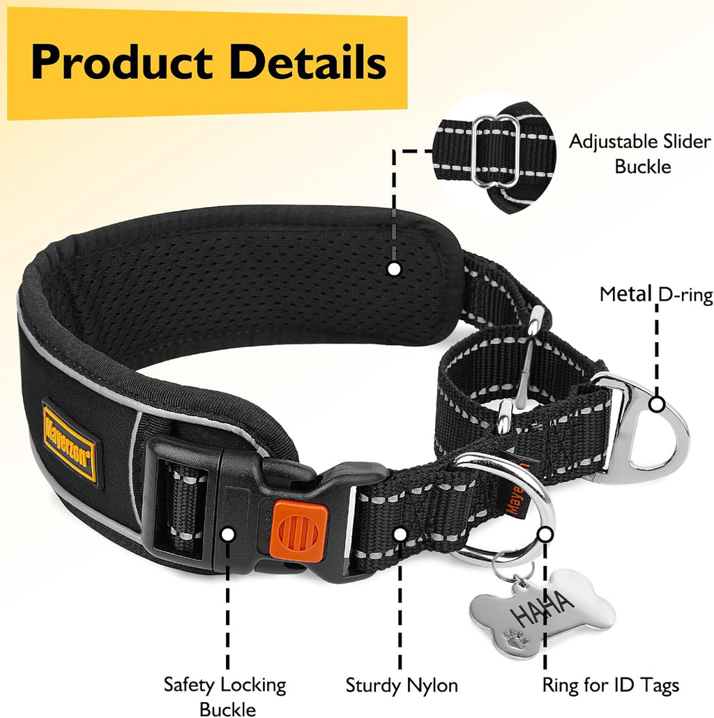 Mayerzon black no pull walking training collar angled view emphasizing the patented loop design