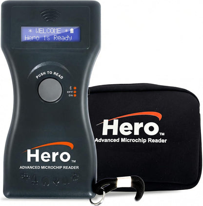 Hero Universal Microchip Scanner front view with backlit display