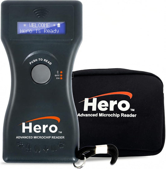 Hero Universal Microchip Scanner front view with backlit display