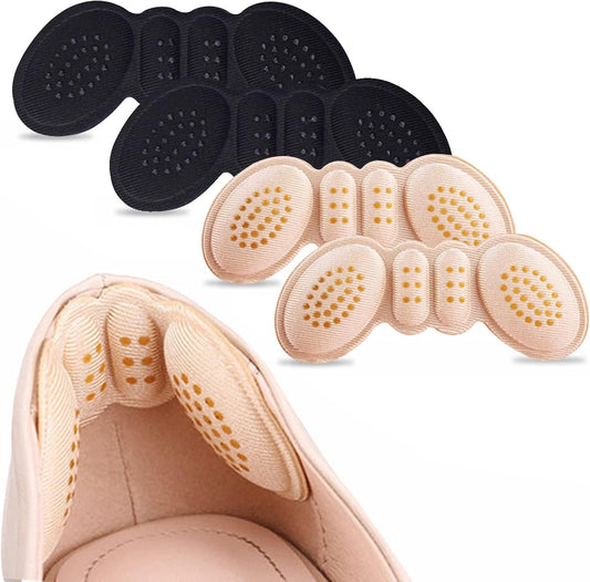 Lmyicuk Heel Pads 4 pair pack showing black and beige cushioned inserts.