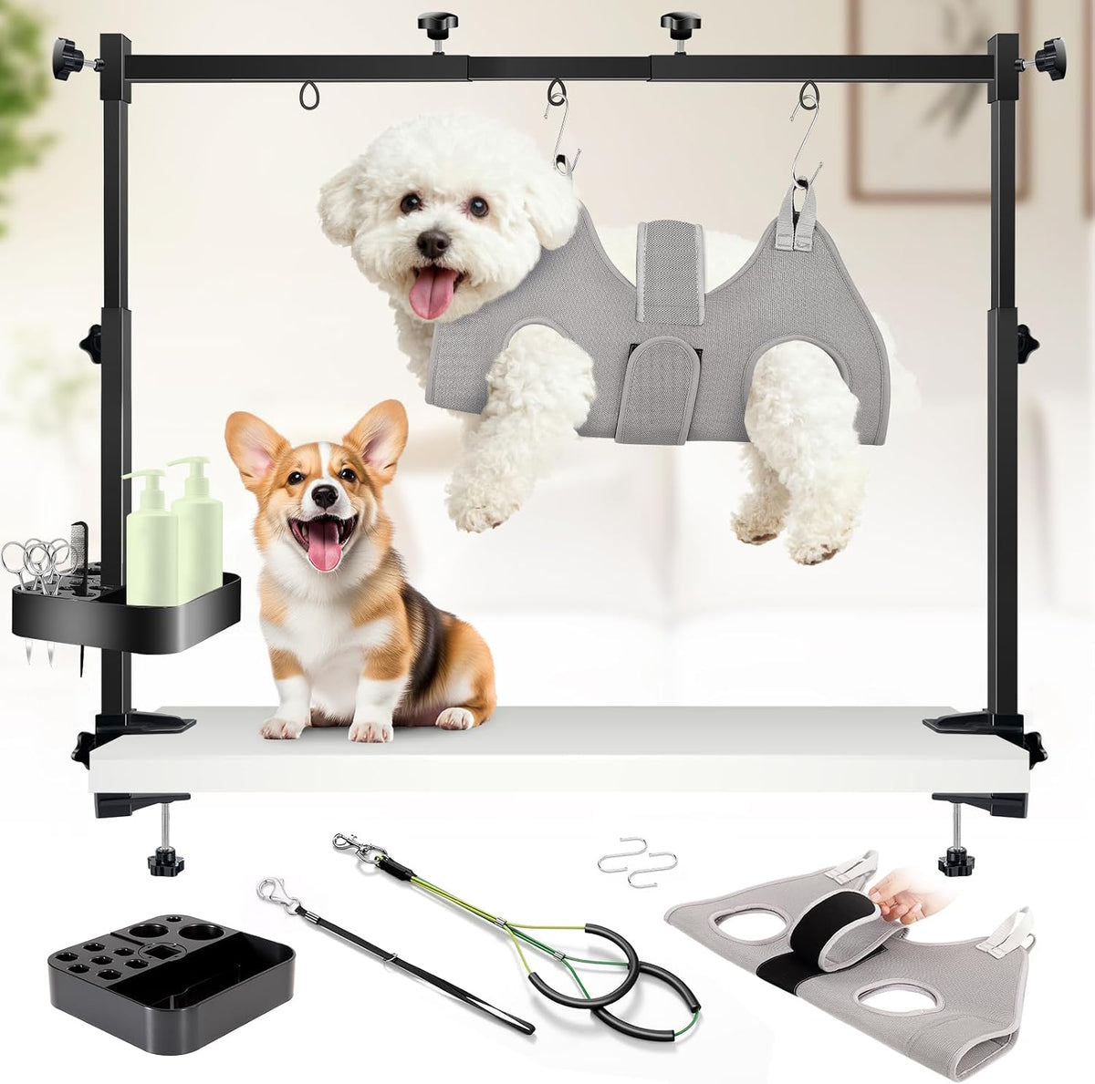 Generic adjustable dog grooming arm with clamp front view