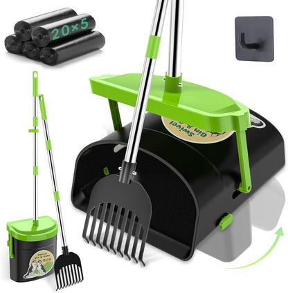 UPSKY Dog Pooper Scooper Swivel Bin and Rake Kit front view for outdoor pet waste cleanup