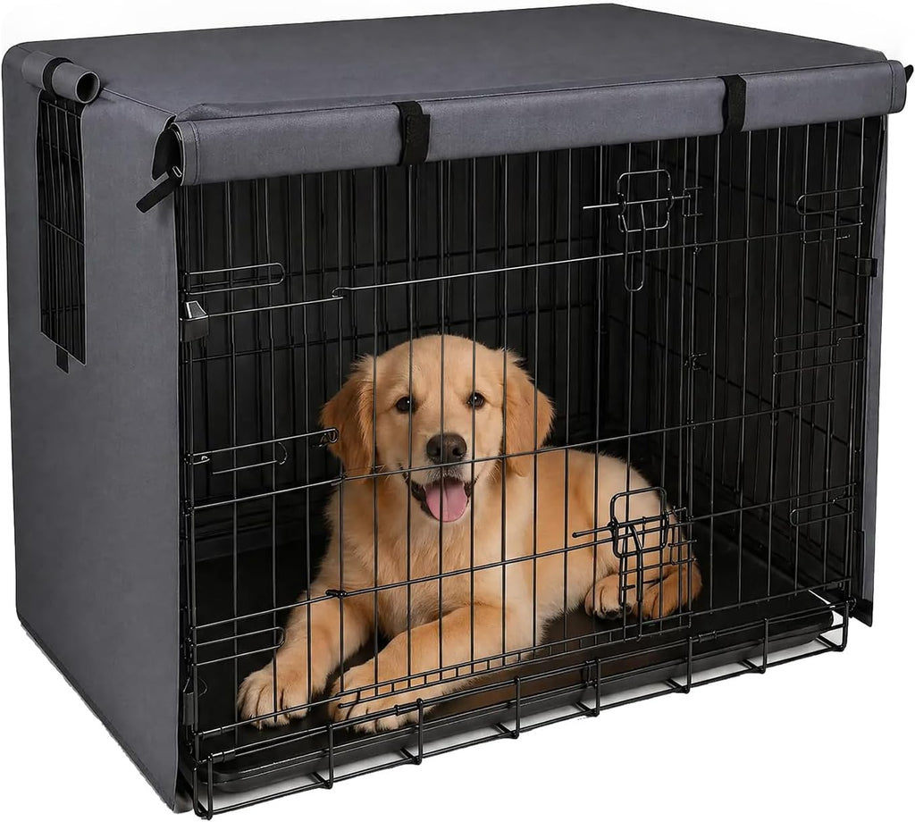 Pawise Dog Crate Cover,Heavy Duty Polyester Dog Kennel Cover for Wire Crates,Windproof & Waterproof Sunshade with Double Door & Roll-Up Windows, Machine Washable,Indoor & Outdoor Use (Grey 42 Inch) - Image 13