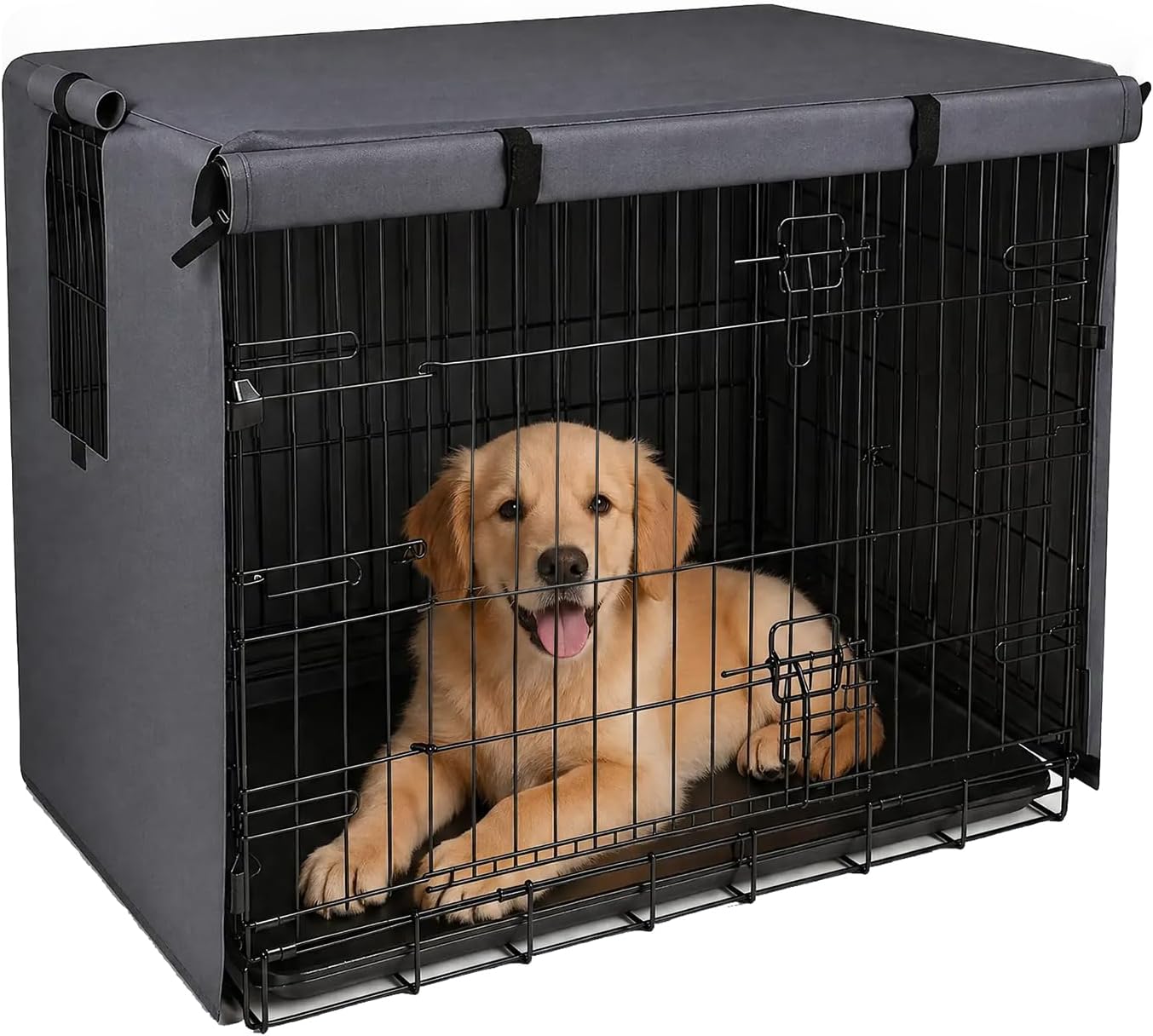 Pawise Dog Crate Cover,Heavy Duty Polyester Dog Kennel Cover for Wire Crates,Windproof & Waterproof Sunshade with Double Door & Roll-Up Windows, Machine Washable,Indoor & Outdoor Use (Grey 42 Inch) - Image 13