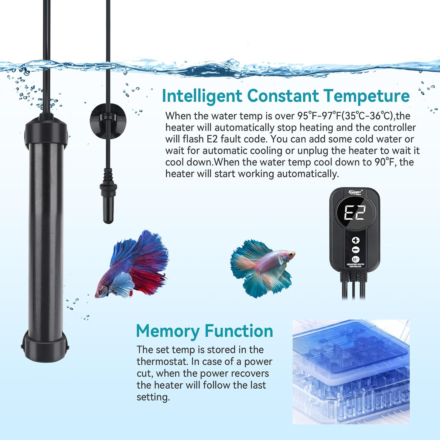 Digital temperature probe installation for Hygger aquarium heater