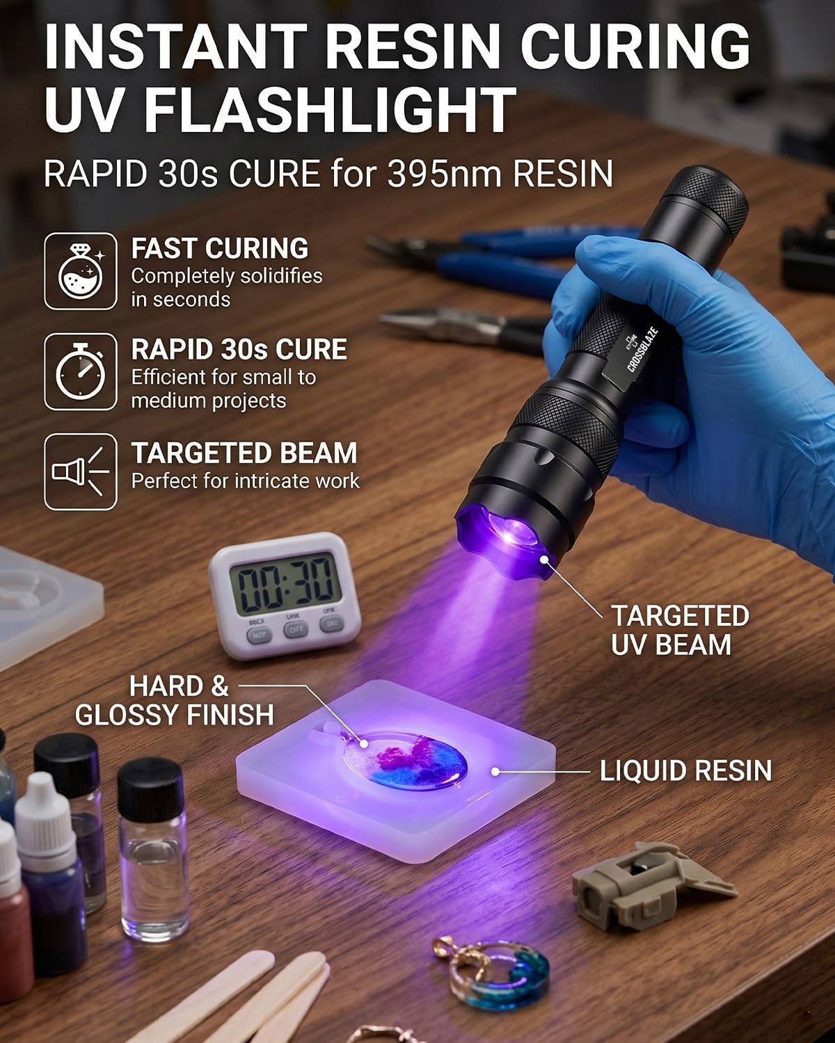 Crossblaze black light torch illuminating pet urine stains on a carpet
