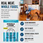 Winnie Lou synthetic free dog food bag detailing natural whole food ingredients for all life stages.