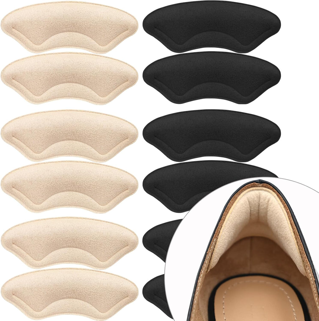 Comfowner Heel Cushion Pads front view showing black and beige variants for shoe comfort.