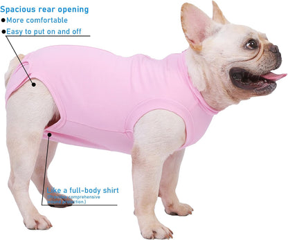 Underbelly view of the dog recovery shirt showing the male dog cutout line