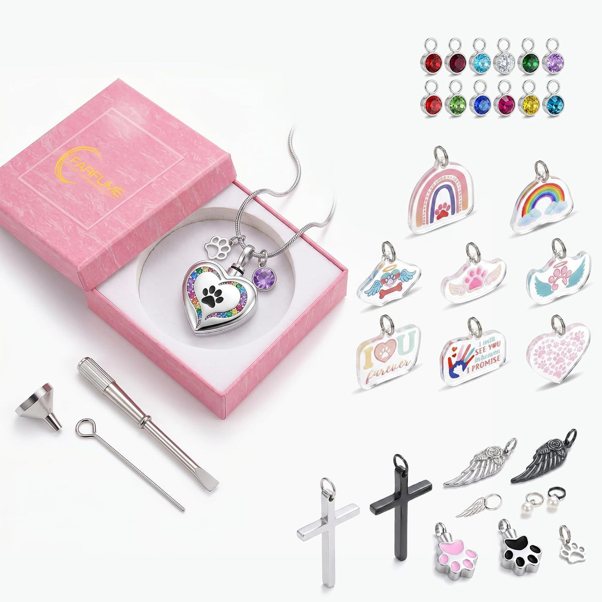 Detailed view of urn necklace filling tools and chain