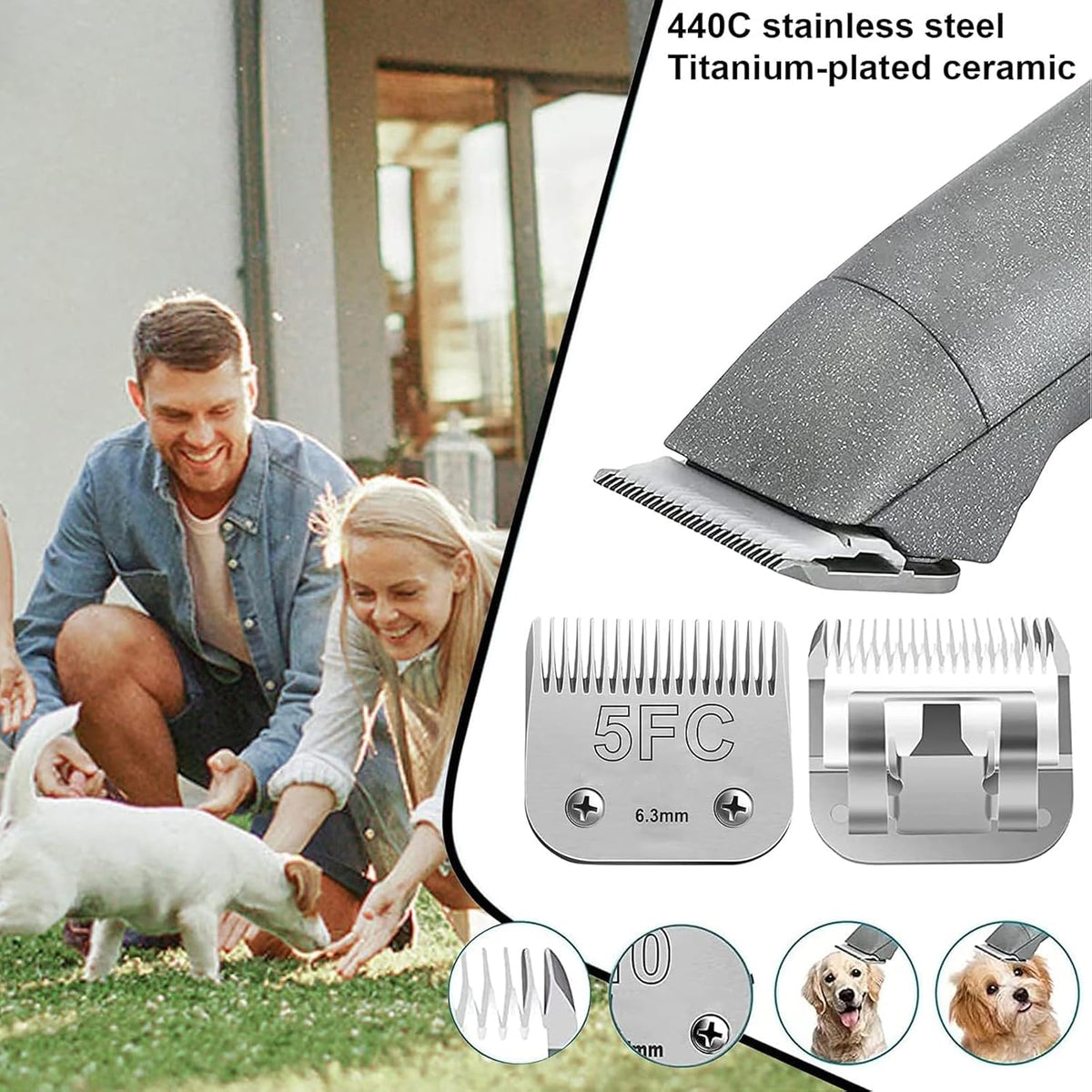 Audoc 4FC blade detailing titanium coated ceramic cutter and stainless steel comb