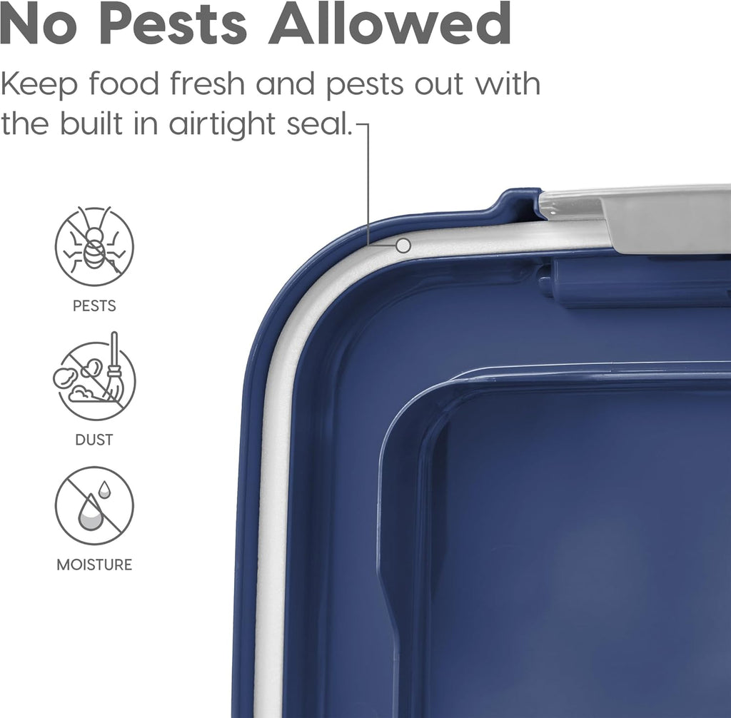 IRIS USA Dog Food Storage Container 30 lb + 11 lb, Stackable Combo Set, Airtight Pet Food Storage Bins with Wheels for Dog Cat Bird Chicken Food, BPA Free, Made in USA, Navy - Image 6