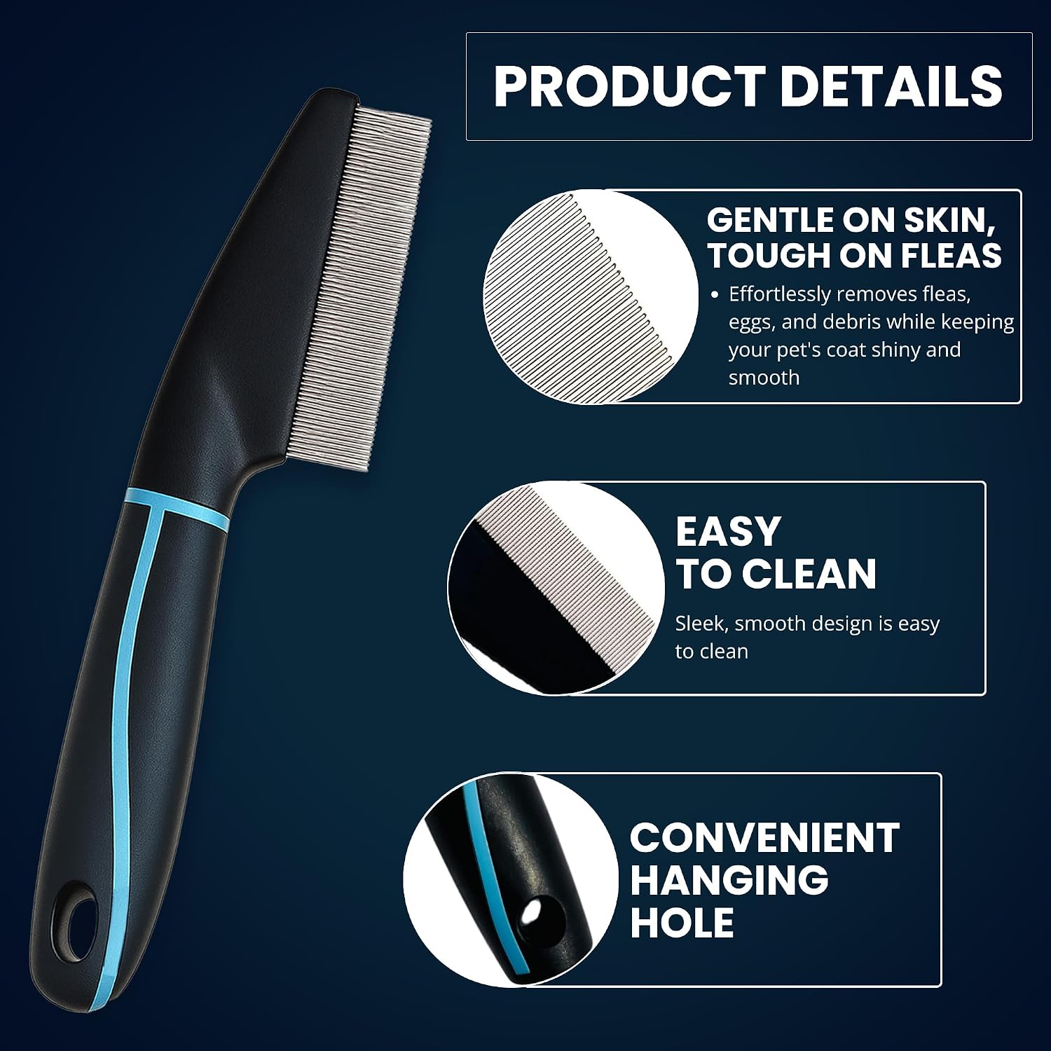 Flea Comb for Dogs and Cats - Premium Pet Grooming Tool with Stainless Steel Teeth for Long and Short Hair - Image 3
