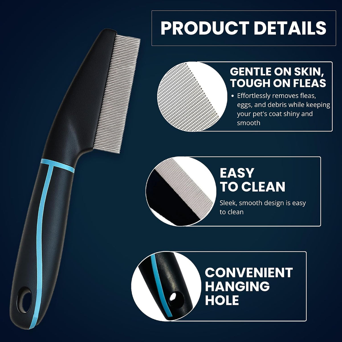 Flea Comb for Dogs and Cats - Premium Pet Grooming Tool with Stainless Steel Teeth for Long and Short Hair - Image 3