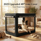Geheng large dog kennel cover side view with zippered access open for feeding.