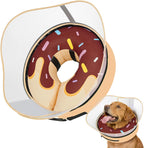 Supet Raised Inflatable Dog Cone front view on a large dog showing the brown donut design.