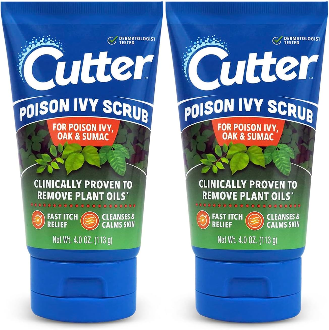 Cutter Poison Ivy Oak and Sumac Scrub front view bottle for soothing skin care.