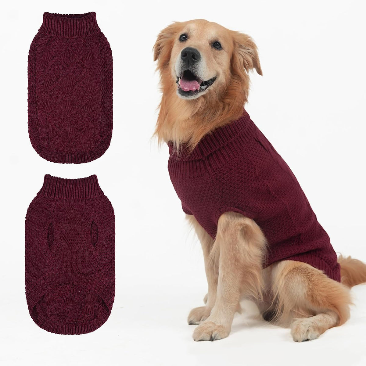 Mihachi Turtleneck Dog Sweater - Winter Coat Apparel Classic Cable Knit Clothes with Leash Hole for Cold Weather, Ideal Gift for Pet in New Year Flesh Pink Large - Image 14