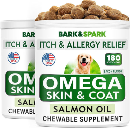 BARK&SPARK Omega 3 for Dogs - 180 Fish Oil Treats for Dog Shedding, Skin Allergy Chews, Itch Relief, Hot Spots Treatment - Joint Health - Skin and Coat Supplement - EPA & DHA Fatty Acids - Salmon Oil - Image 11