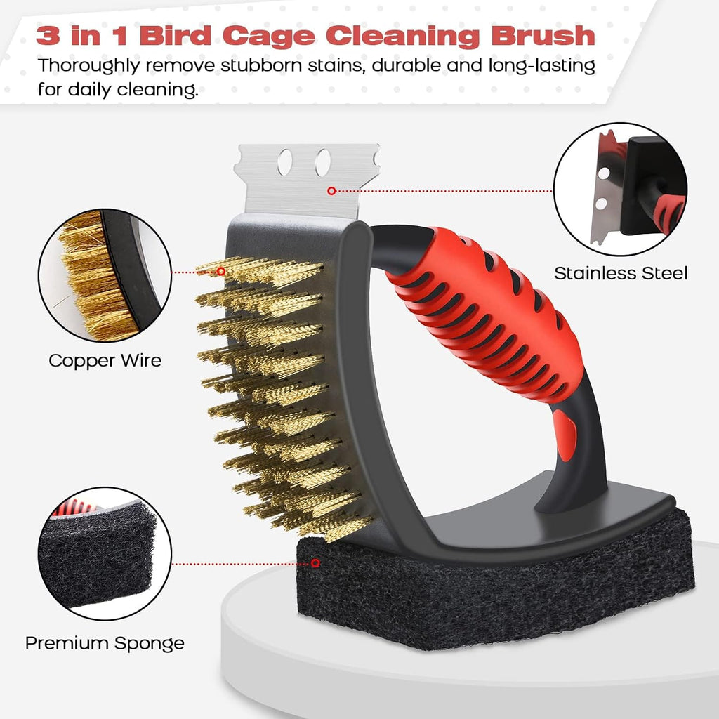 Red QBLEEV three in one triangle brush with copper bristles for cages