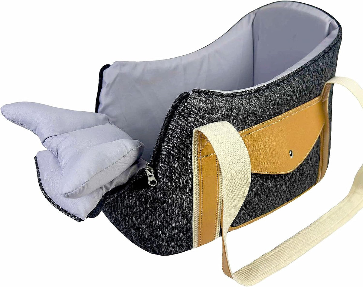 BatlFrist dog purse carrier front view showing black checkered mesh fabric