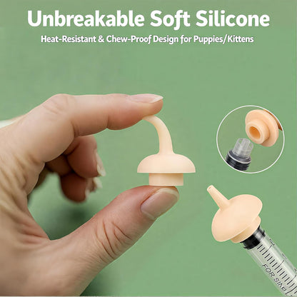 ZORQ newborn puppy feeding kit close up of soft silicone replacement nipples in multiple sizes.