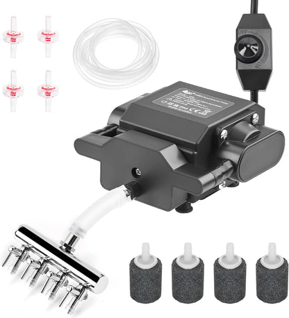 AQQA Powerful Aquarium Air Pump front view showing 4 outlets and adjustable controls