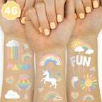xo, Fetti Rainbow Temporary Tattoos - 46 Glitter Styles | Unicorn Birthday Party Supplies, Oh Happy Day Baby Shower, Magical Party Favors - Image 1